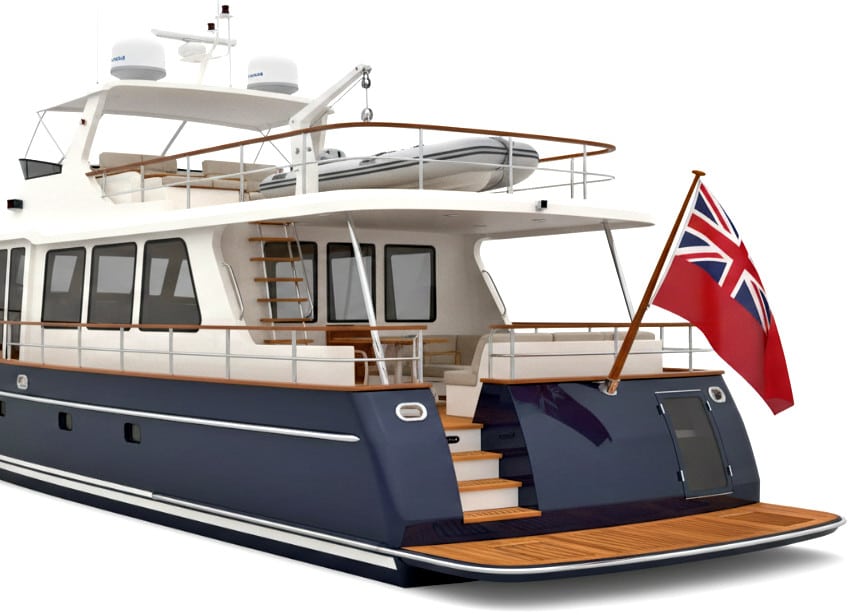 Eine Yacht mit Red Ensign Flag zur MCA Tonnage Messung in Kroatien, Slowenien oder Italien